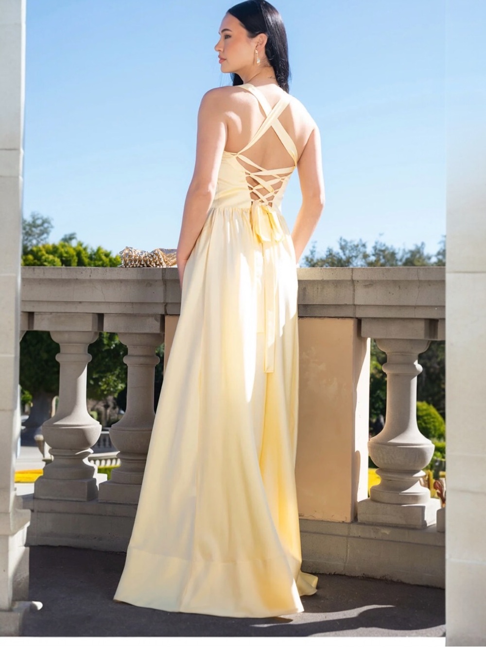 Show Me Your Mumu Abigail Maxi Dress Womens Large Pale Yellow Luxe‎ Satin Slit